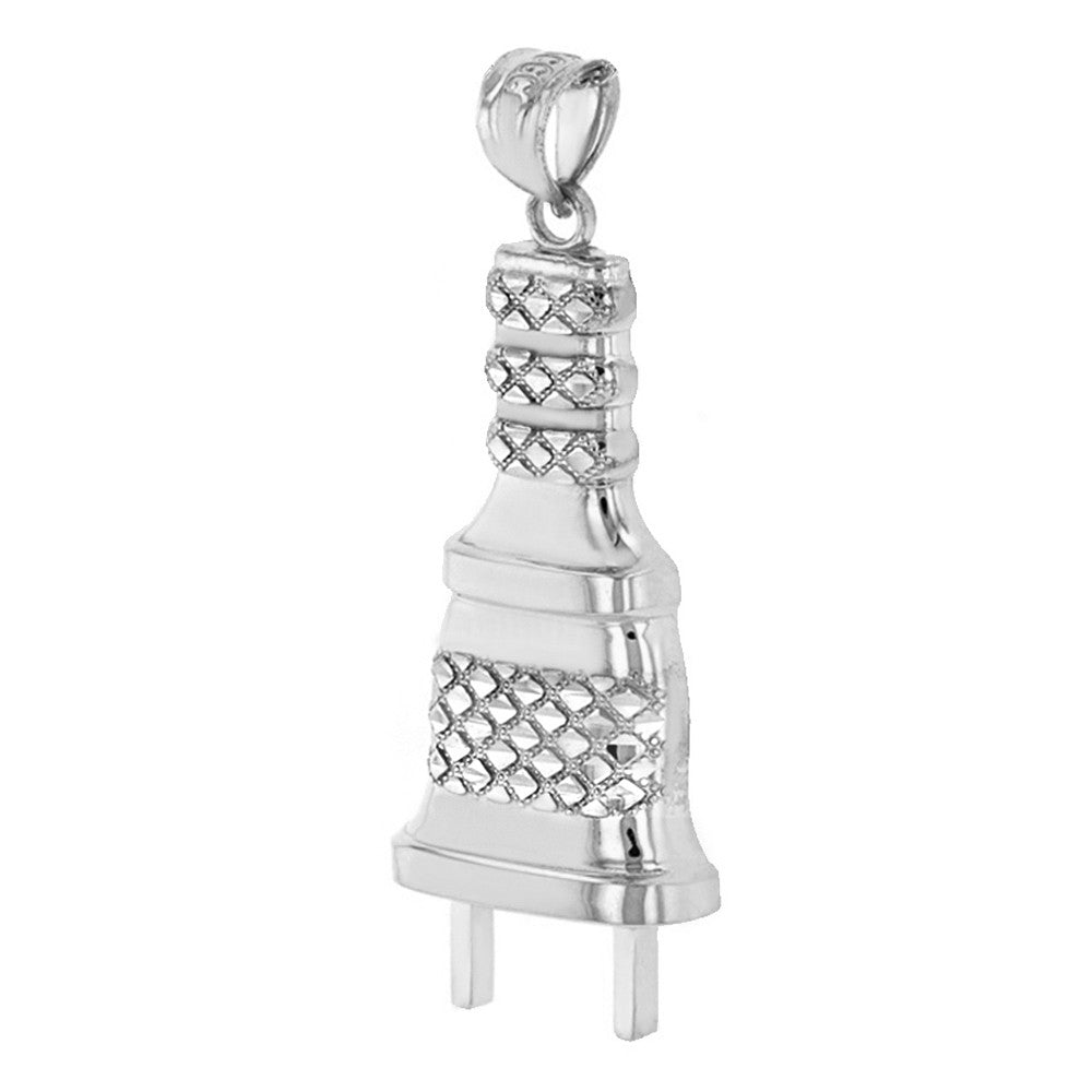 Solid Gold Electric Plug Diamond Cut Textured Pendant Necklace, view 8