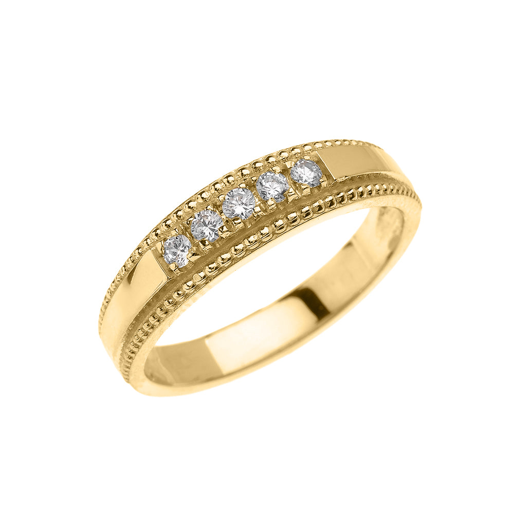 Solid Gold Elegant Cubic Zirconia Wedding Band Ring For Her