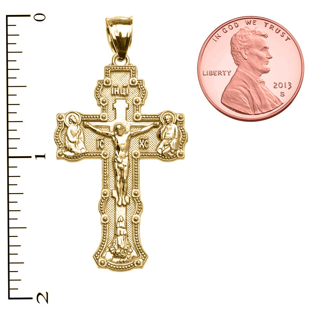 Solid Gold Elegant Russian Orthodox IC XC NIKA Save and Protect Cross Pendant Necklace, view 4