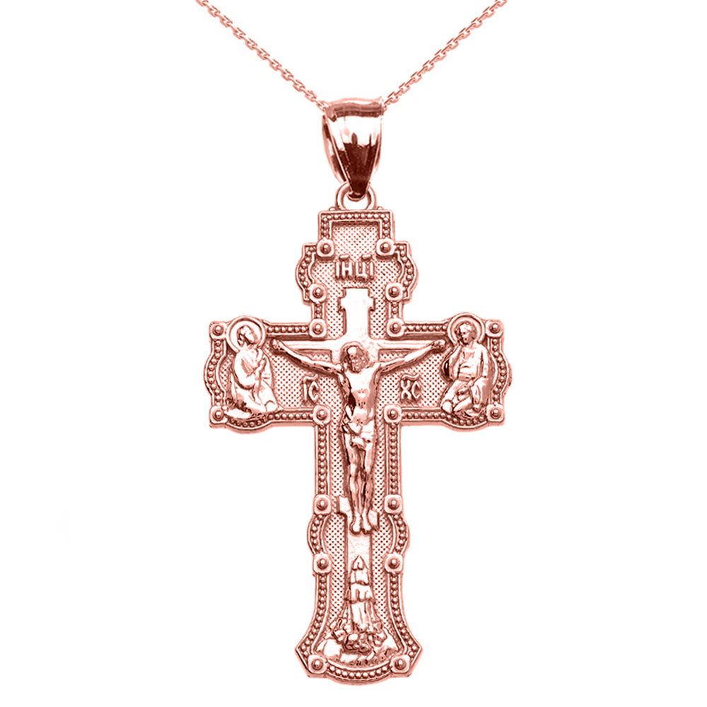 Solid Gold Elegant Russian Orthodox IC XC NIKA Save and Protect Cross Pendant Necklace, view 5