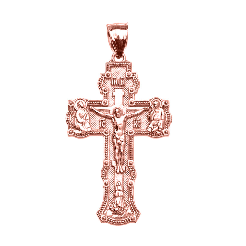 Solid Gold Elegant Russian Orthodox IC XC NIKA Save and Protect Cross Pendant Necklace, view 7