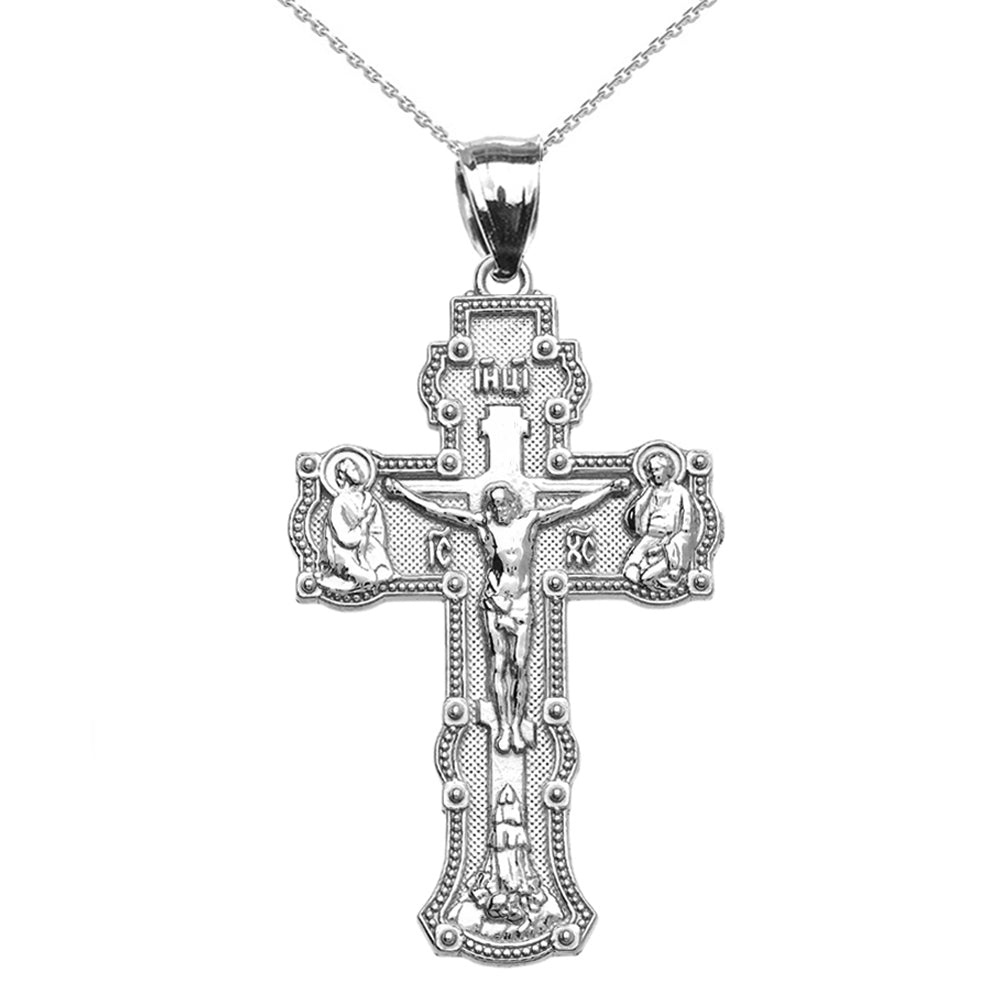 Solid Gold Elegant Russian Orthodox IC XC NIKA Save and Protect Cross Pendant Necklace, view 9
