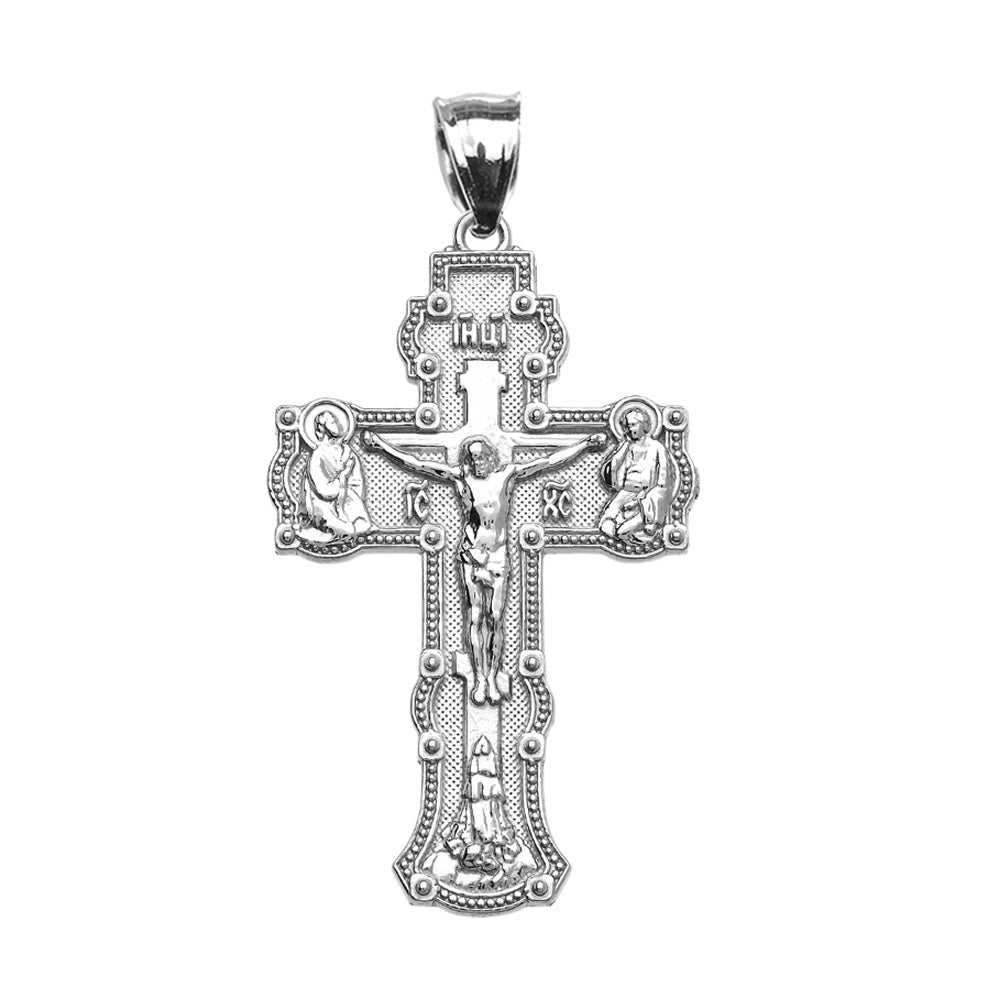 Solid Gold Elegant Russian Orthodox IC XC NIKA Save and Protect Cross Pendant Necklace, view 11