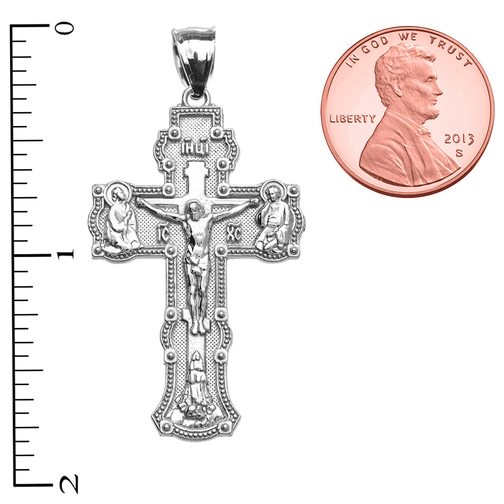 Solid Gold Elegant Russian Orthodox IC XC NIKA Save and Protect Cross Pendant Necklace, view 12