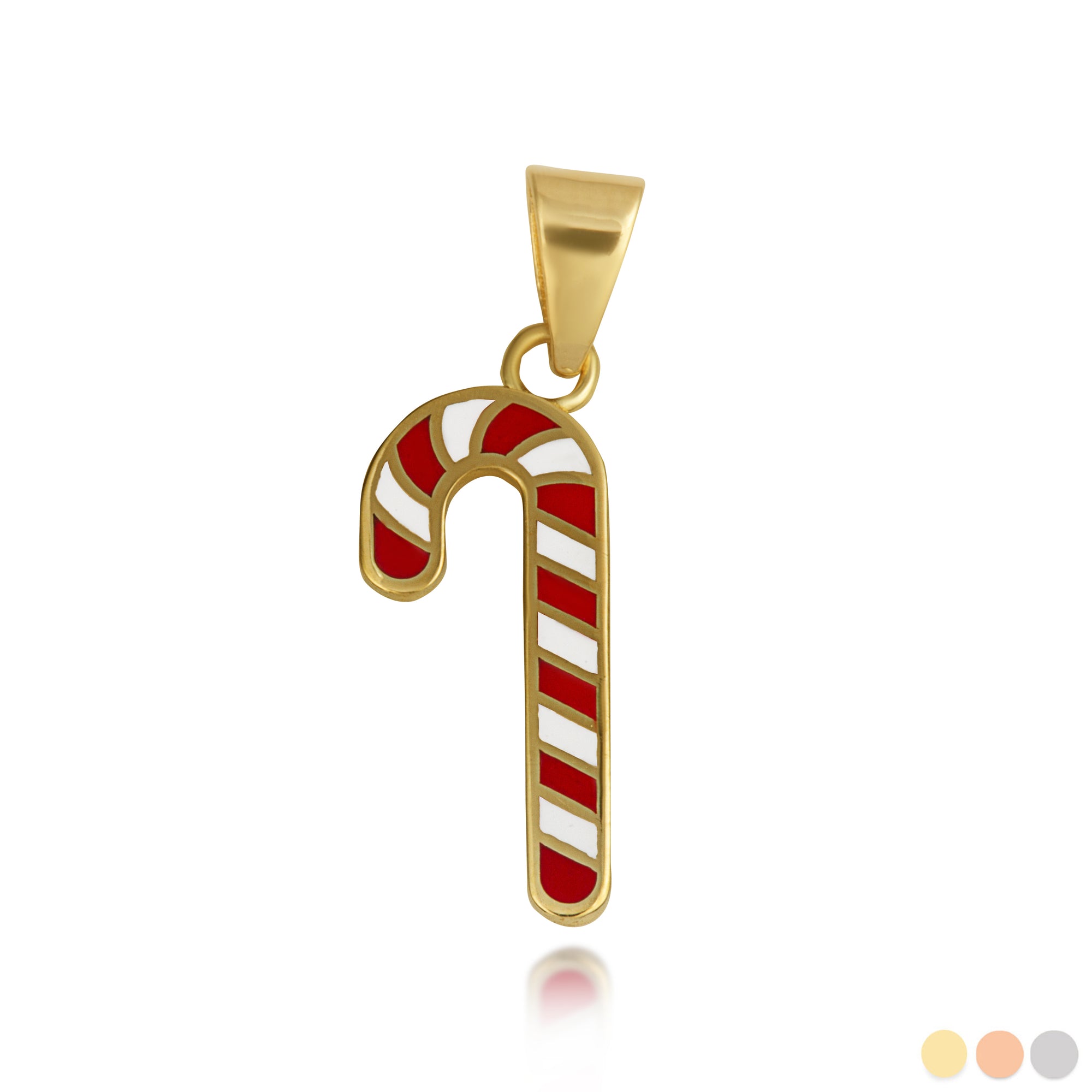 Solid Gold Enamel Christmas Candy Cane Holiday Pendant Necklace