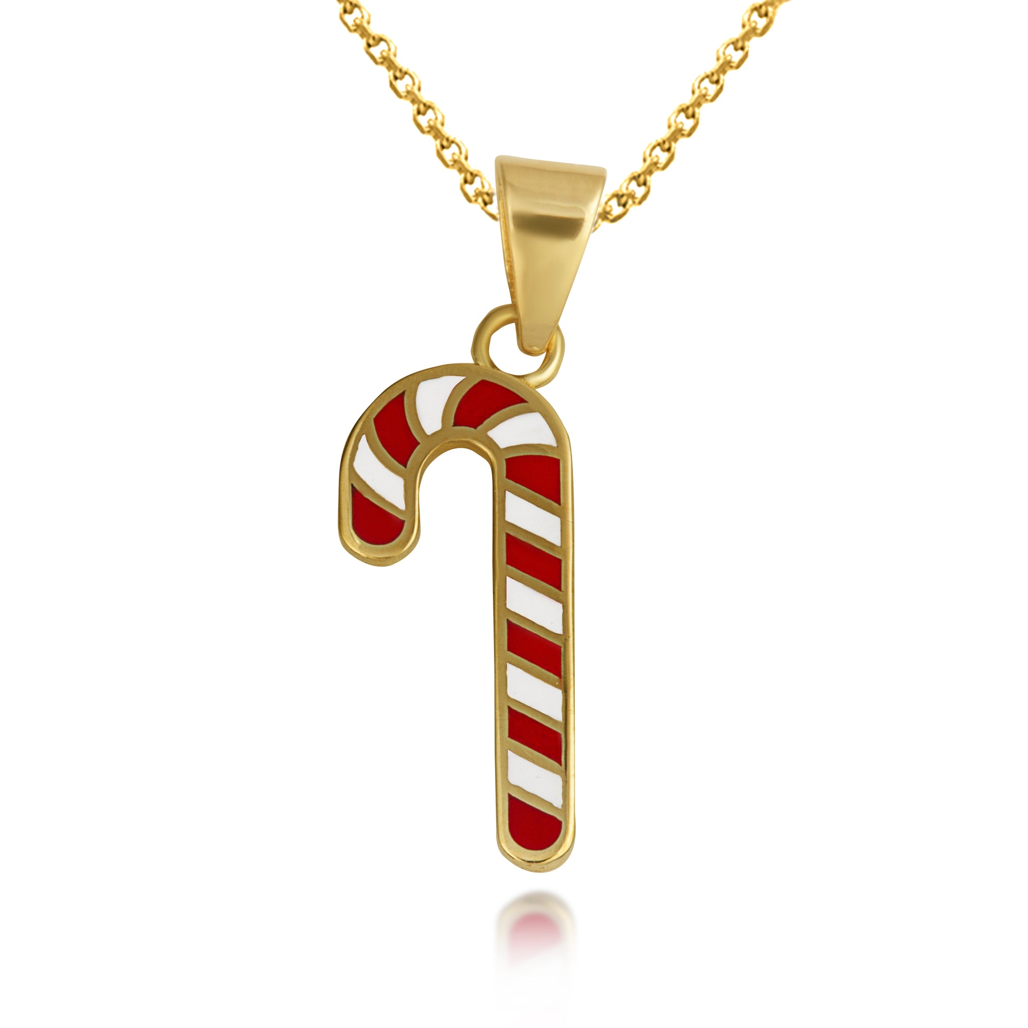 Solid Gold Enamel Christmas Candy Cane Holiday Pendant Necklace, view 4