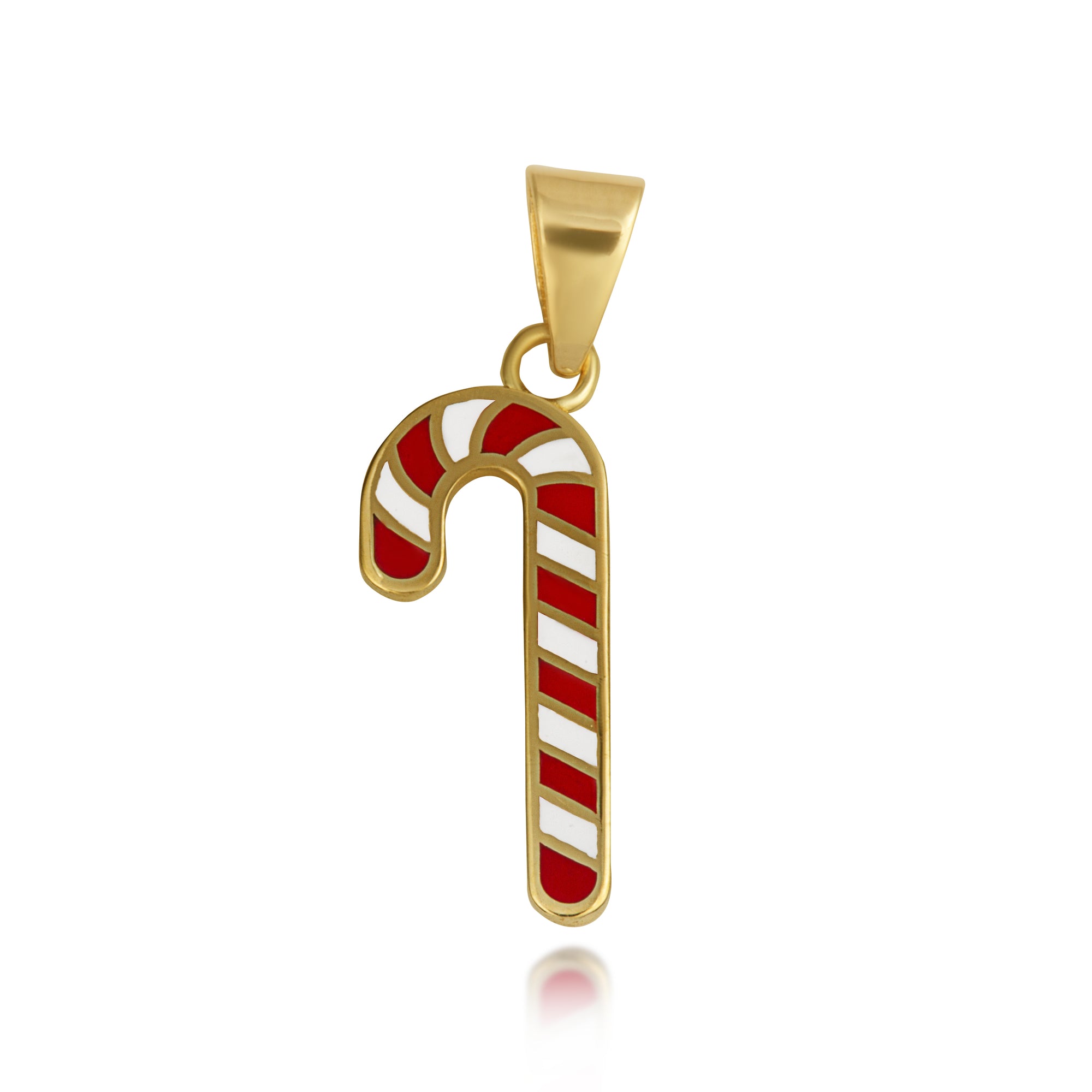 Solid Gold Enamel Christmas Candy Cane Holiday Pendant Necklace, view 9