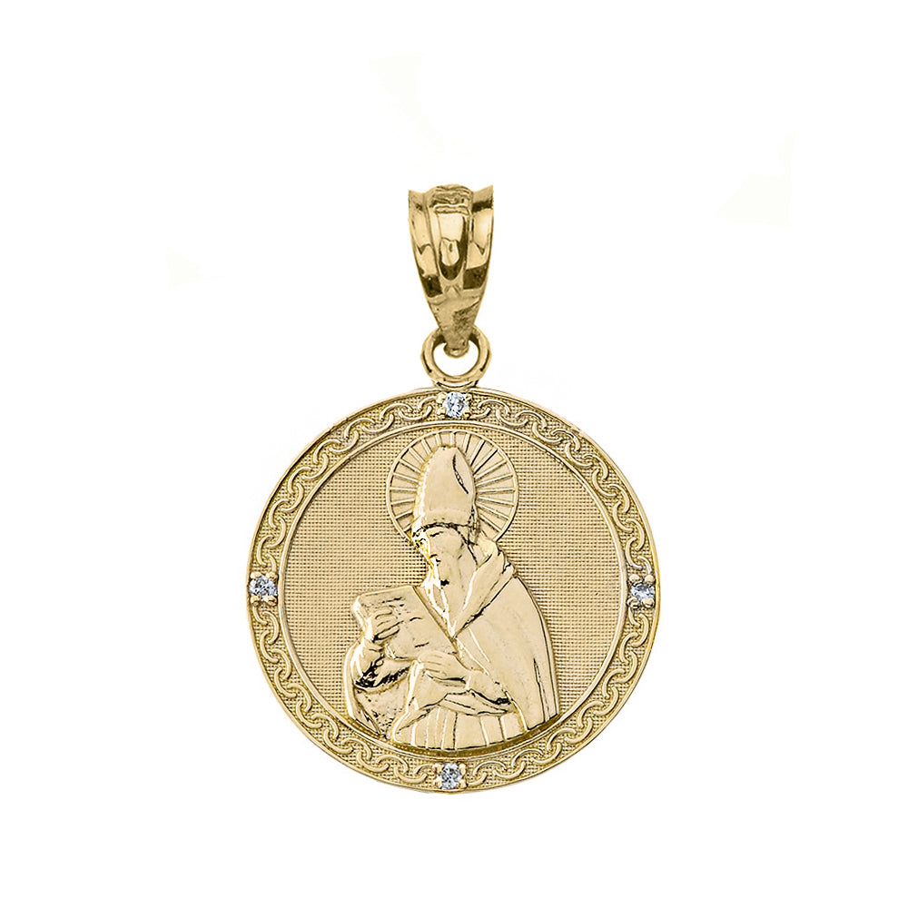 Solid Gold Engravable Diamond Saint Augustine Circle Pendant Necklace (Small 1.06"), view 3