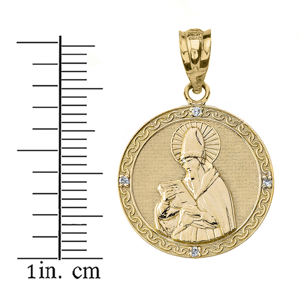 Solid Gold Engravable Diamond Saint Augustine Circle Pendant Necklace (Small 1.06"), view 4