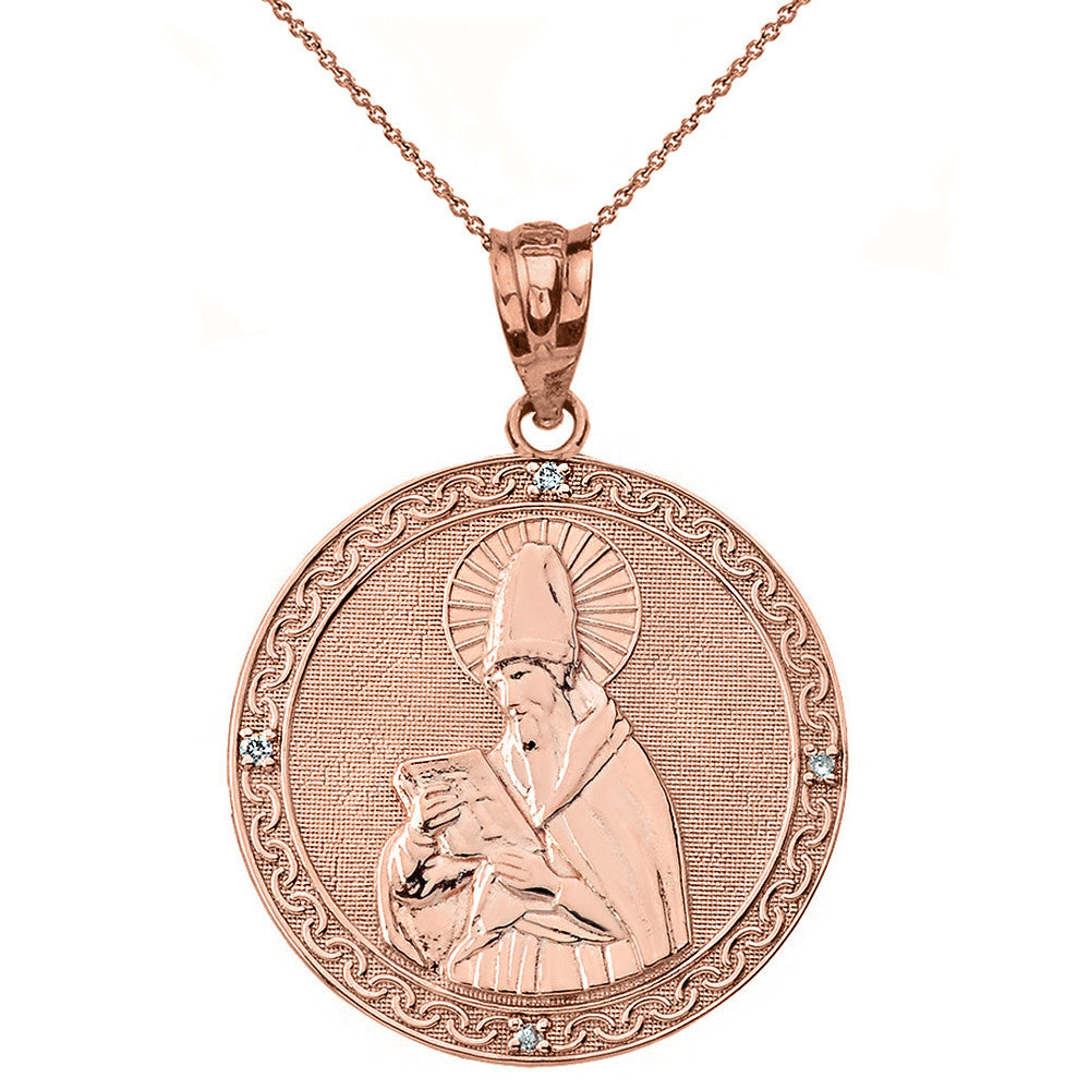 Solid Gold Engravable Diamond Saint Augustine Circle Pendant Necklace (Small 1.06"), view 5