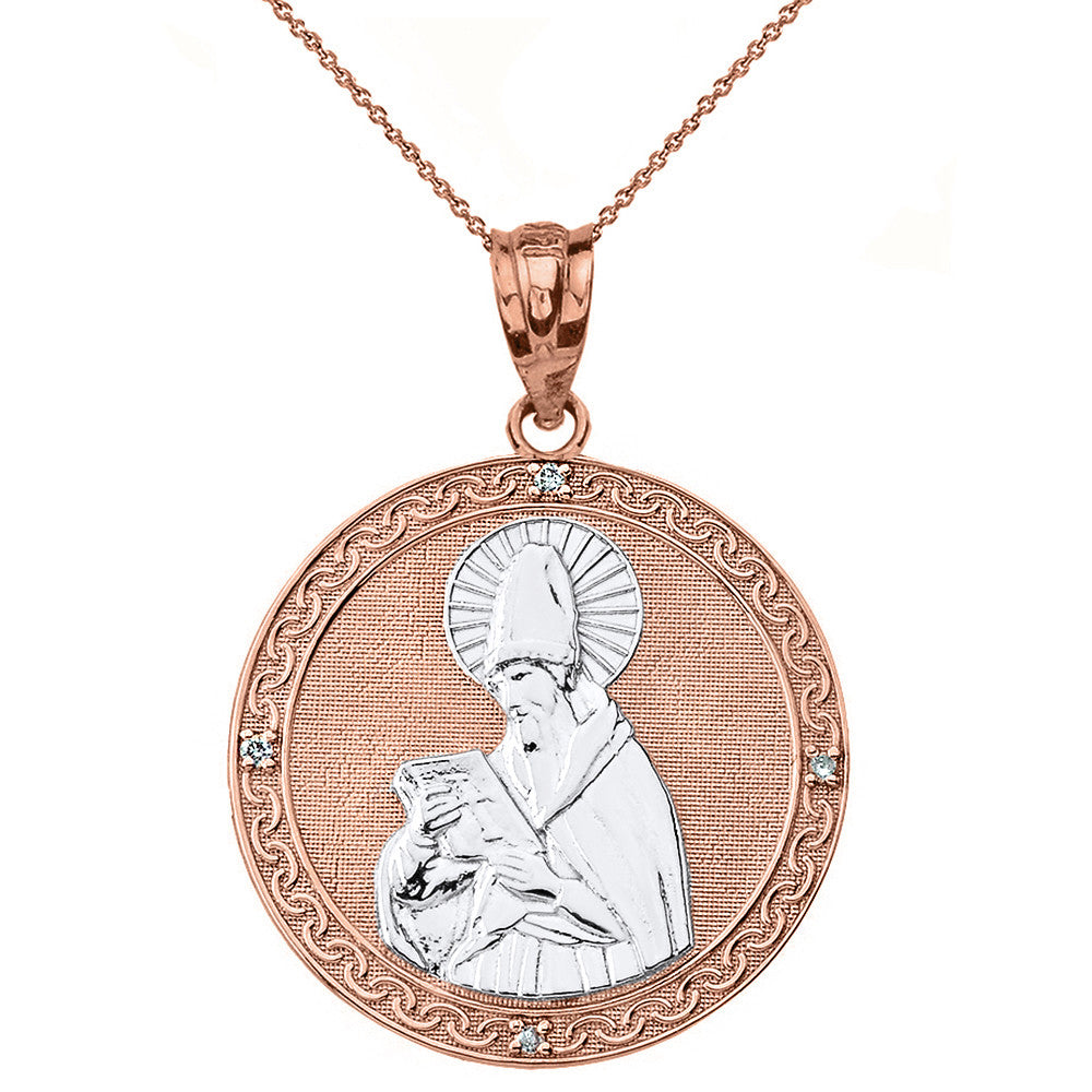 Solid Gold Engravable Diamond Saint Augustine Circle Pendant Necklace (Small 1.06"), view 6
