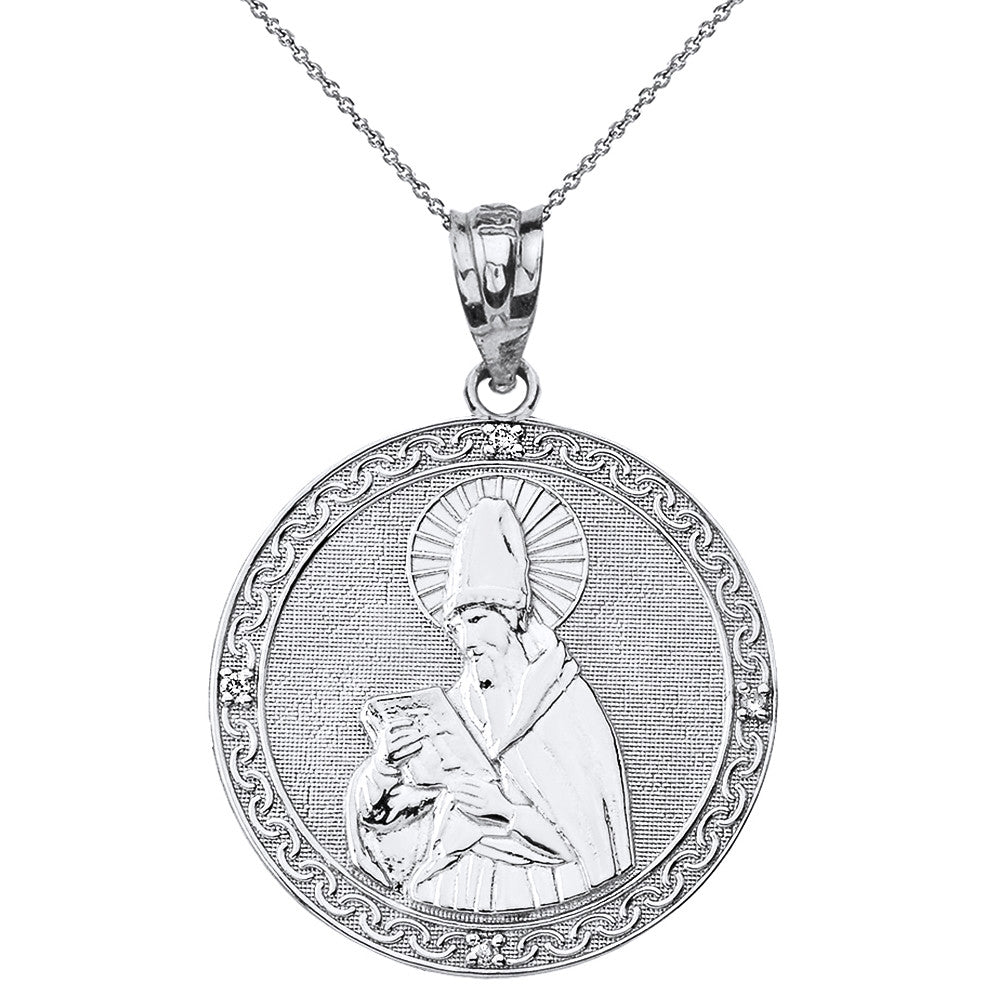 Solid Gold Engravable Diamond Saint Augustine Circle Pendant Necklace (Small 1.06"), view 7