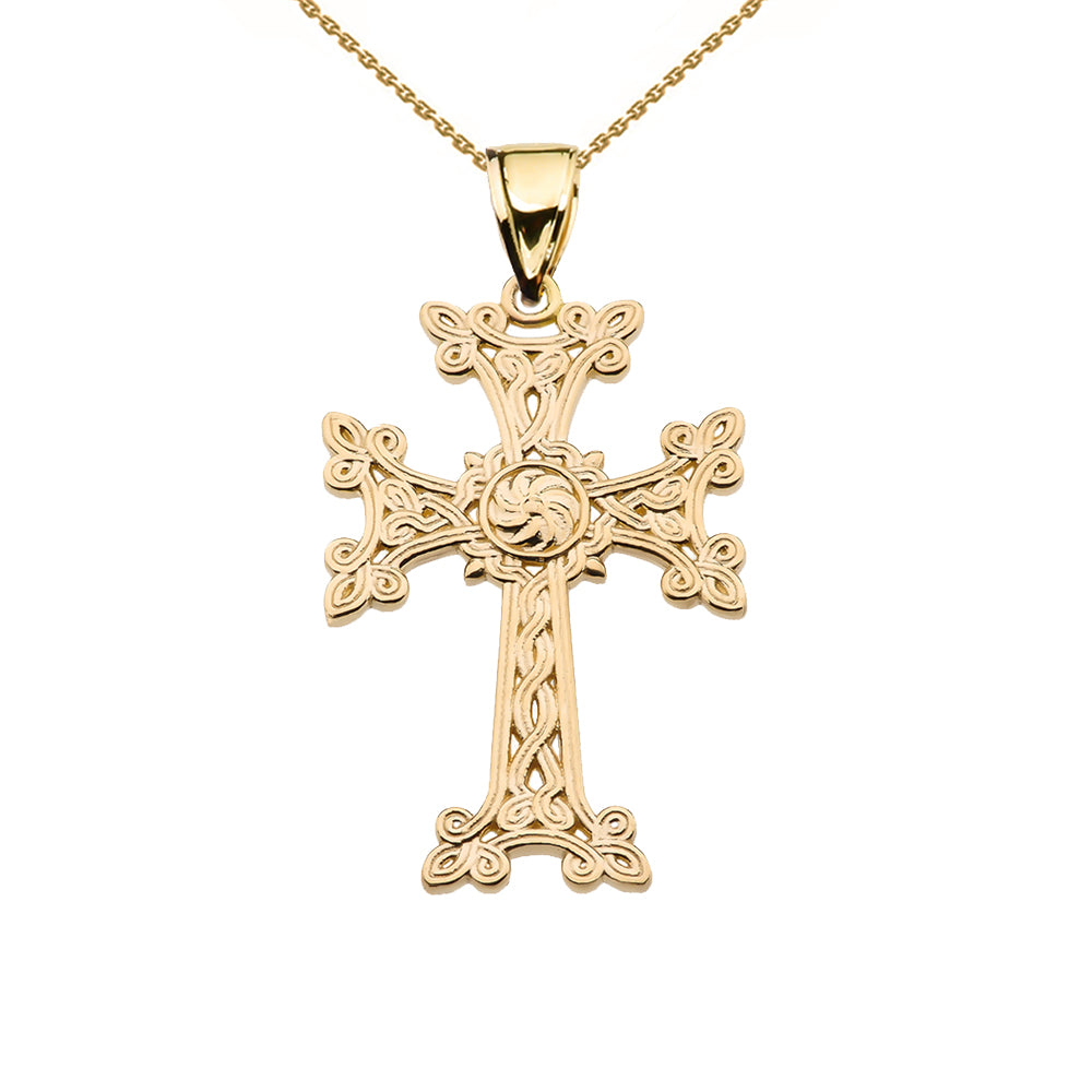Solid Gold Eternity "Khachkar" Armenian Cross Pendant Necklace (S/M/L)