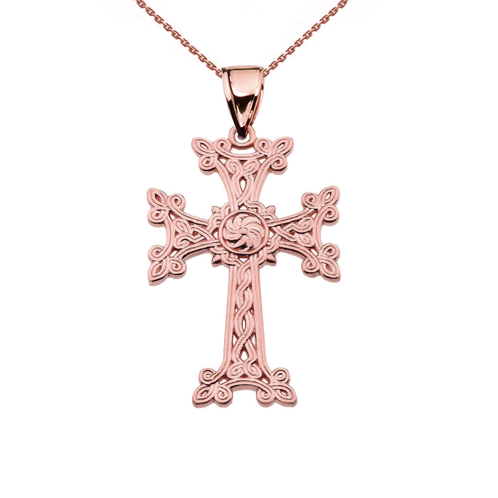 Solid Gold Eternity "Khachkar" Armenian Cross Pendant Necklace (S/M/L), view 2