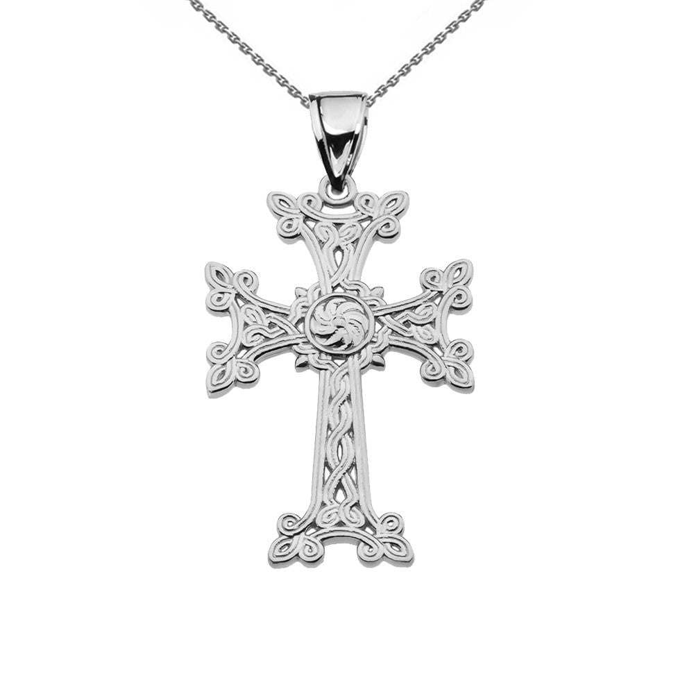 Solid Gold Eternity "Khachkar" Armenian Cross Pendant Necklace (S/M/L), view 3