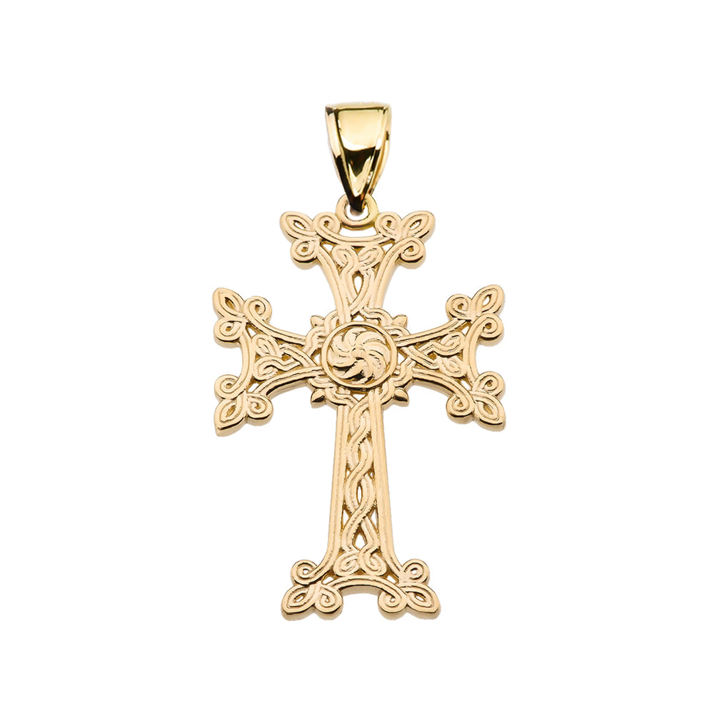 Solid Gold Eternity "Khachkar" Armenian Cross Pendant Necklace (S/M/L), view 4