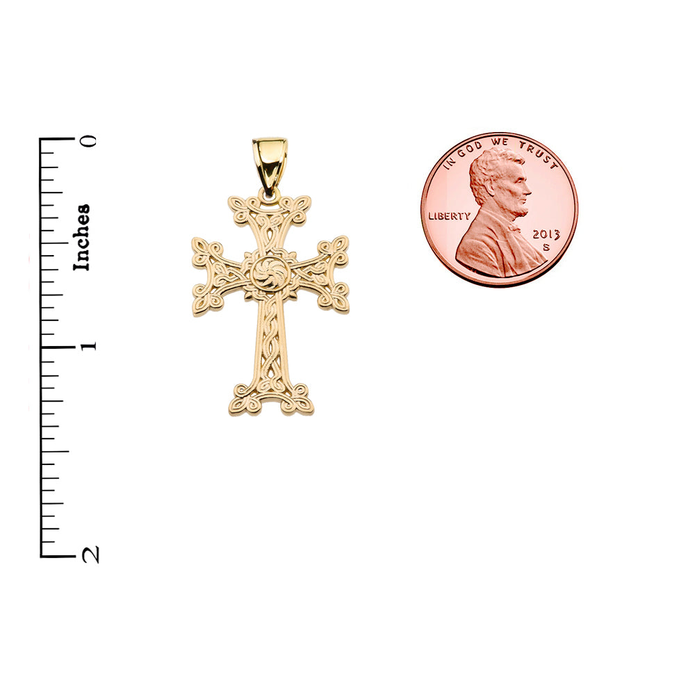 Solid Gold Eternity "Khachkar" Armenian Cross Pendant Necklace (S/M/L), view 5