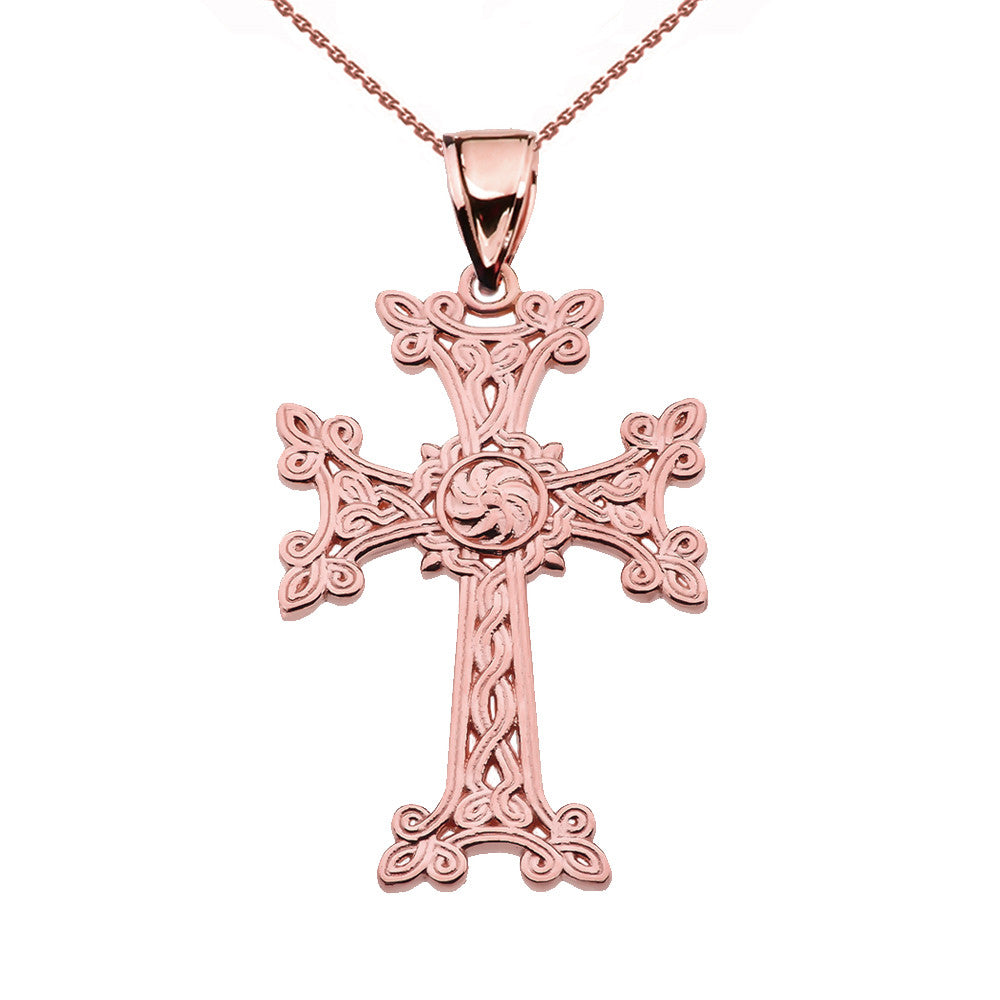 Solid Gold Eternity "Khachkar" Armenian Cross Pendant Necklace (S/M/L), view 6