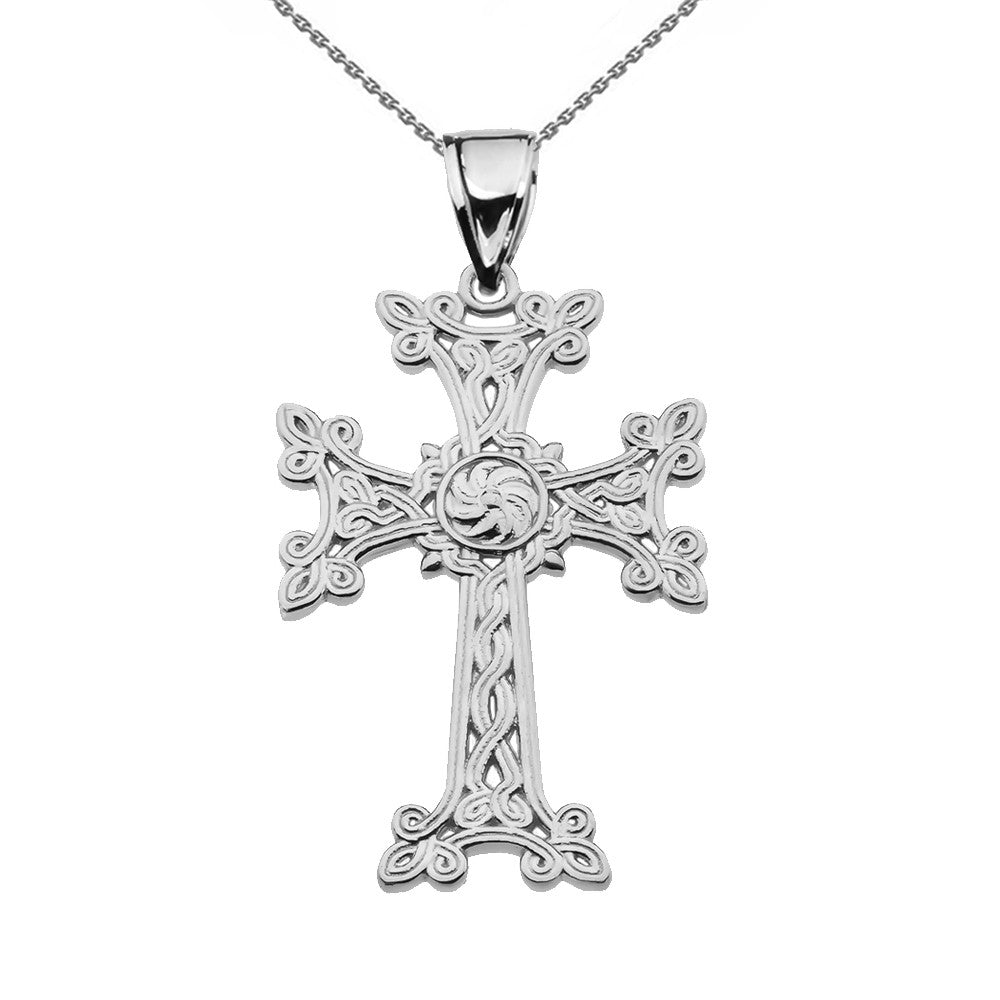 Solid Gold Eternity "Khachkar" Armenian Cross Pendant Necklace (S/M/L), view 7