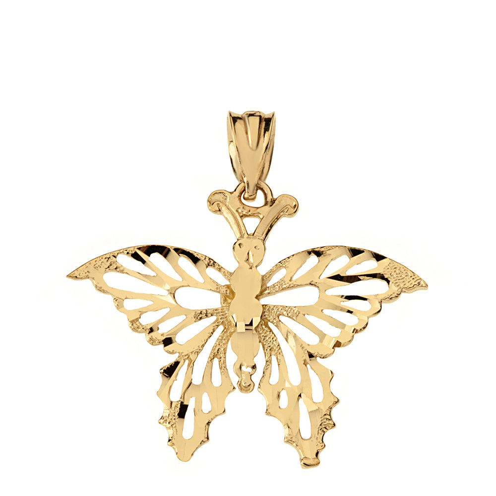 Solid Gold Filigree Diamond Cut Butterfly Pendant Necklace, view 2