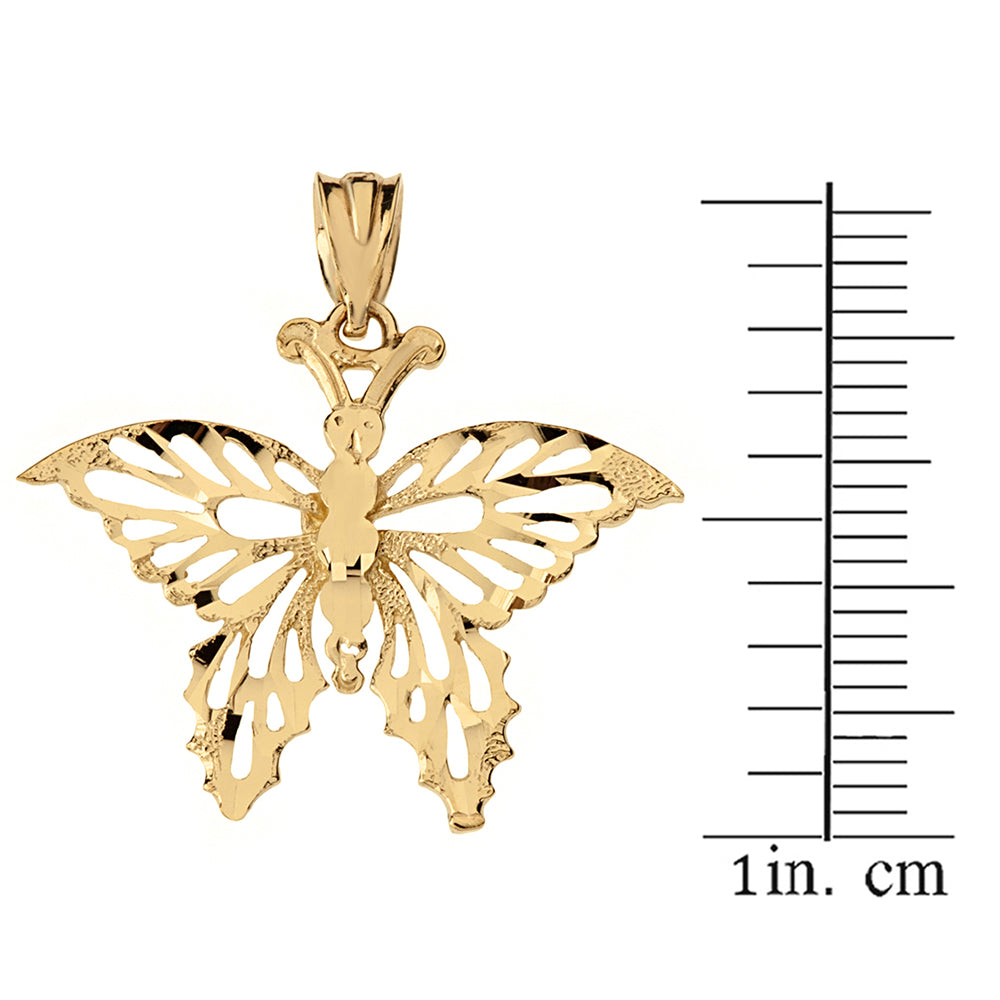 Solid Gold Filigree Diamond Cut Butterfly Pendant Necklace, view 3