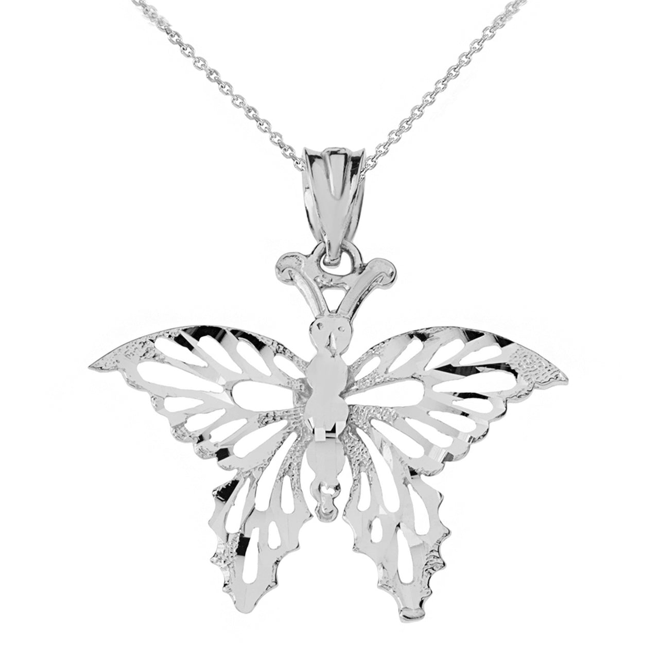 Solid Gold Filigree Diamond Cut Butterfly Pendant Necklace, view 6