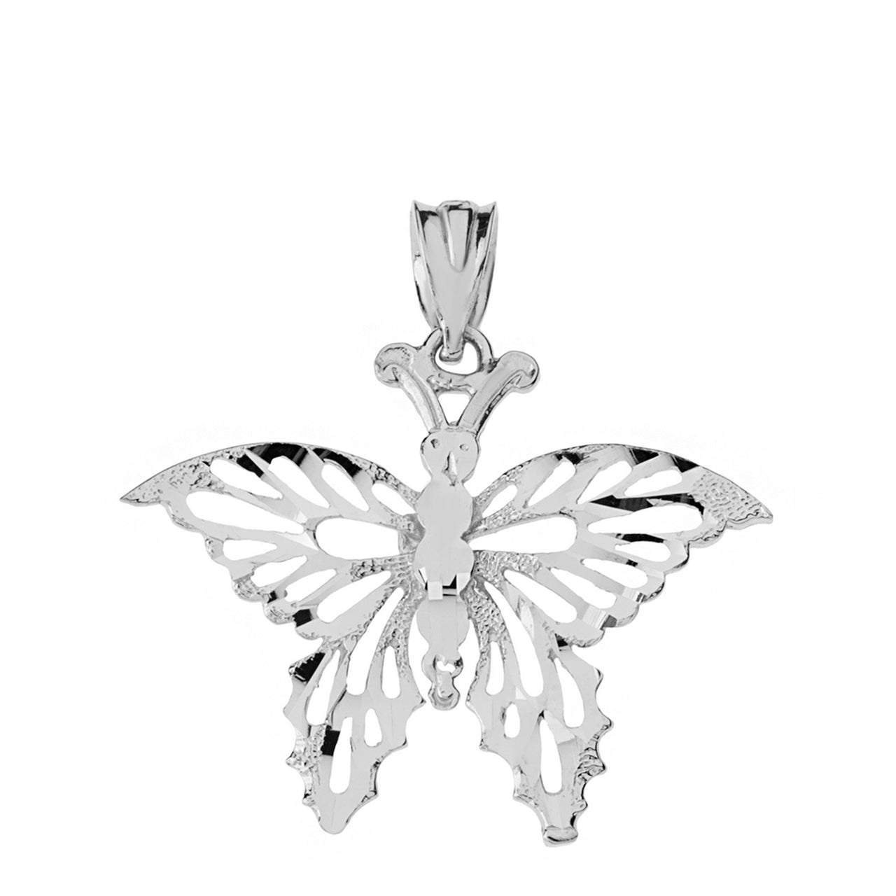 Solid Gold Filigree Diamond Cut Butterfly Pendant Necklace, view 7