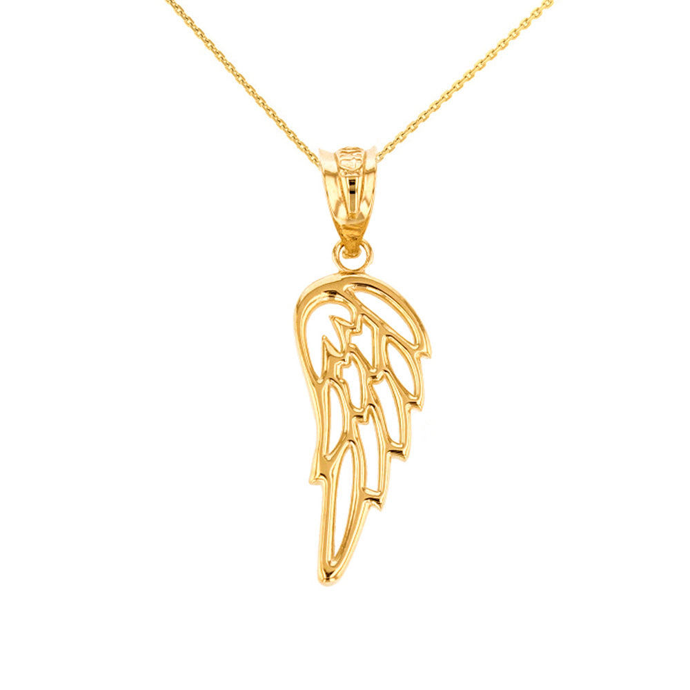 Solid Gold Filigree Guardian Angel Wing Pendant Necklace