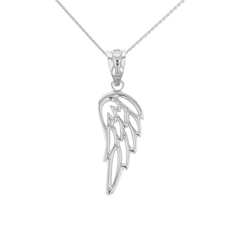 Solid Gold Filigree Guardian Angel Wing Pendant Necklace, view 3