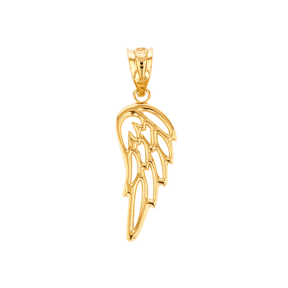 Solid Gold Filigree Guardian Angel Wing Pendant Necklace, view 4