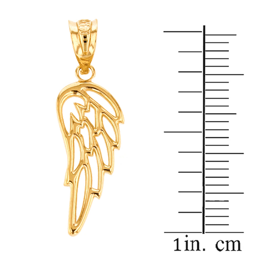 Solid Gold Filigree Guardian Angel Wing Pendant Necklace, view 5
