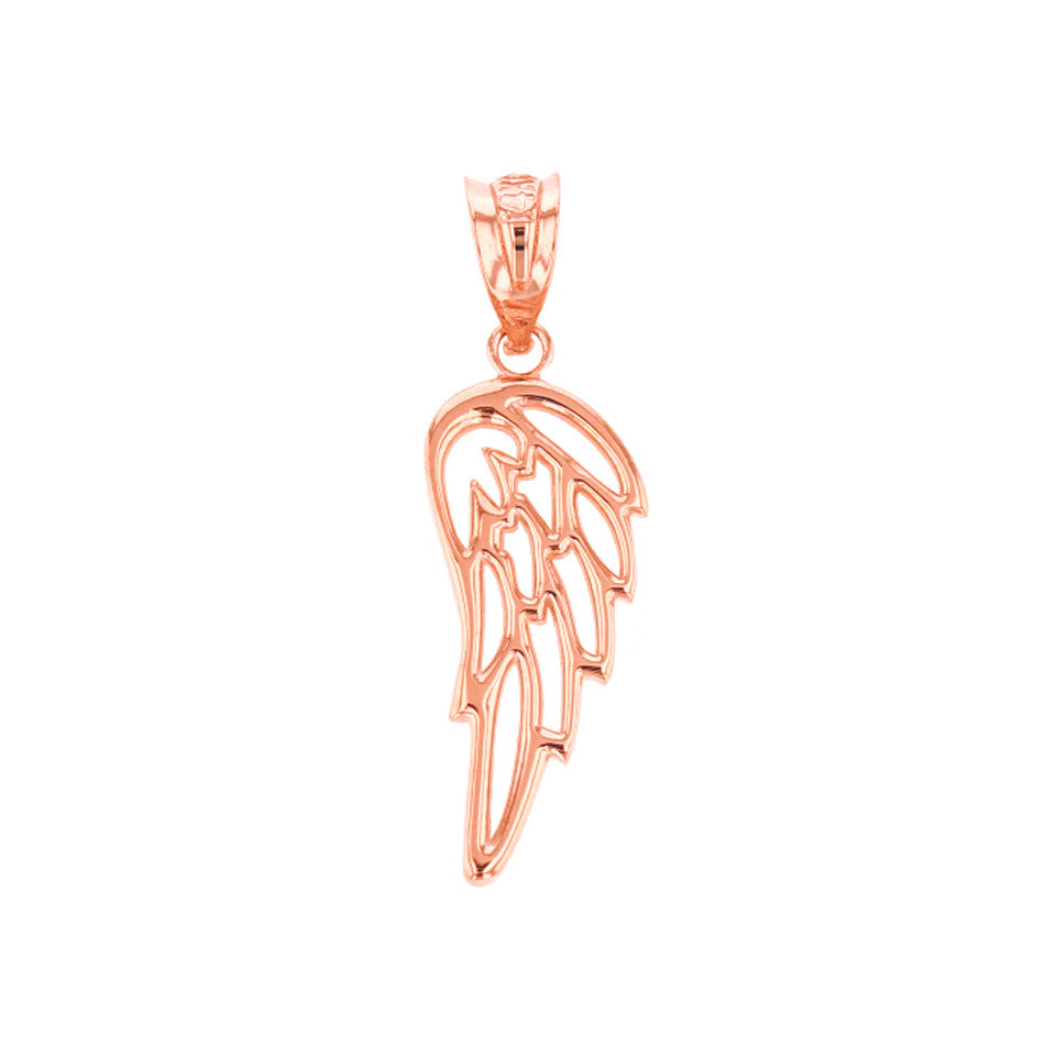 Solid Gold Filigree Guardian Angel Wing Pendant Necklace, view 6