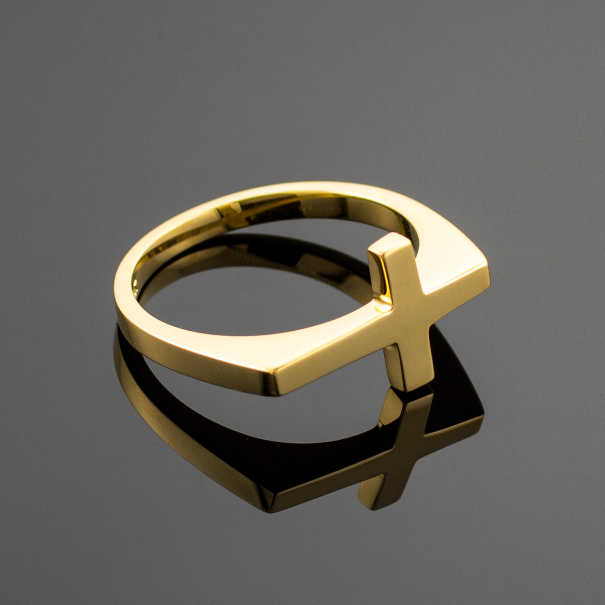 Solid Gold Flat Top Sideways Cross Ring, view 2