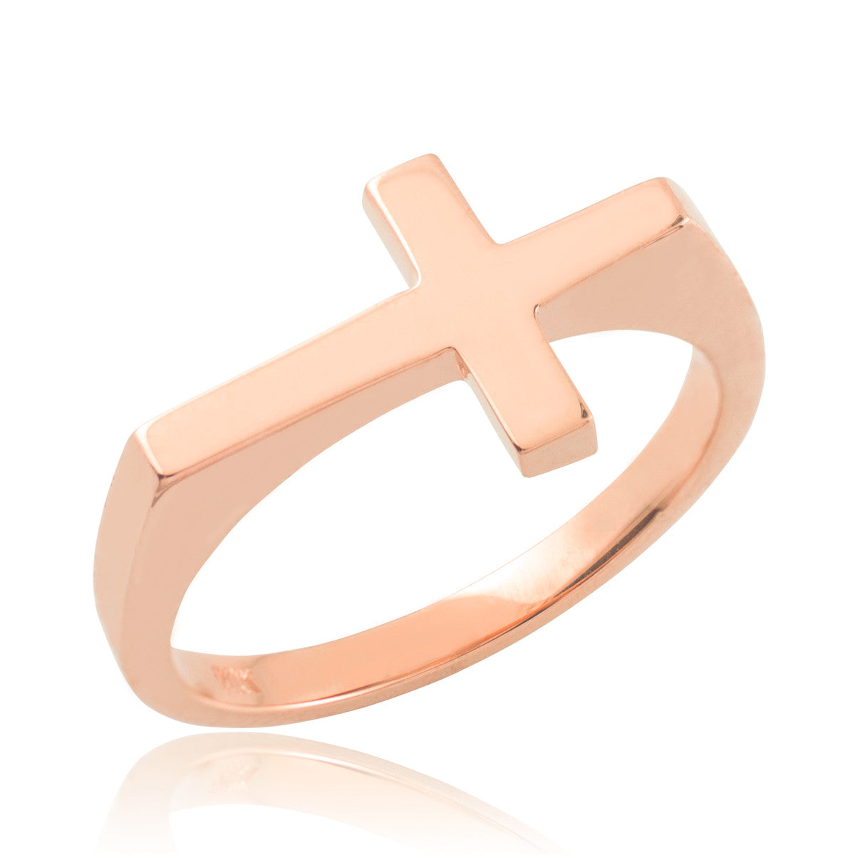 Solid Gold Flat Top Sideways Cross Ring, view 5
