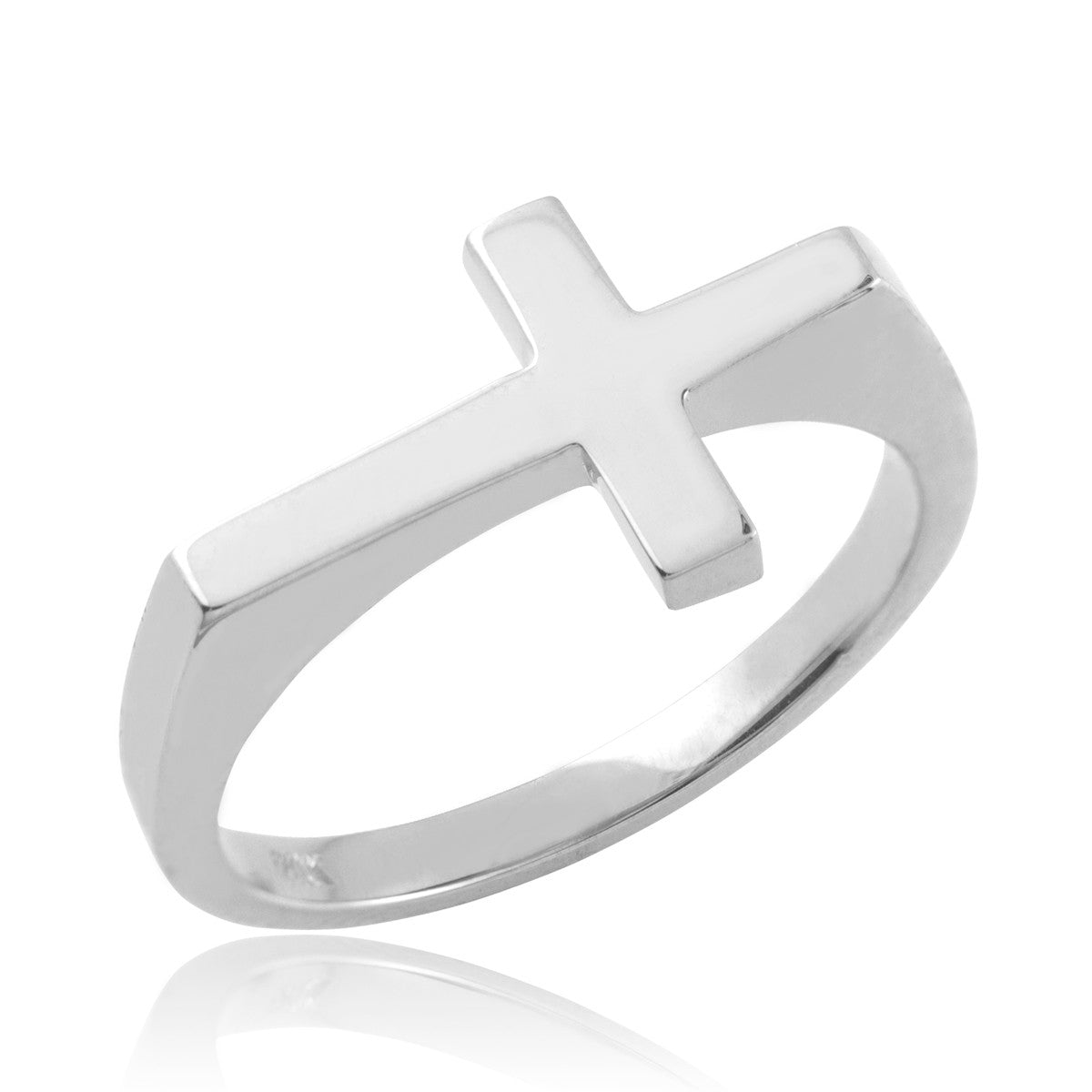 Solid Gold Flat Top Sideways Cross Ring, view 7