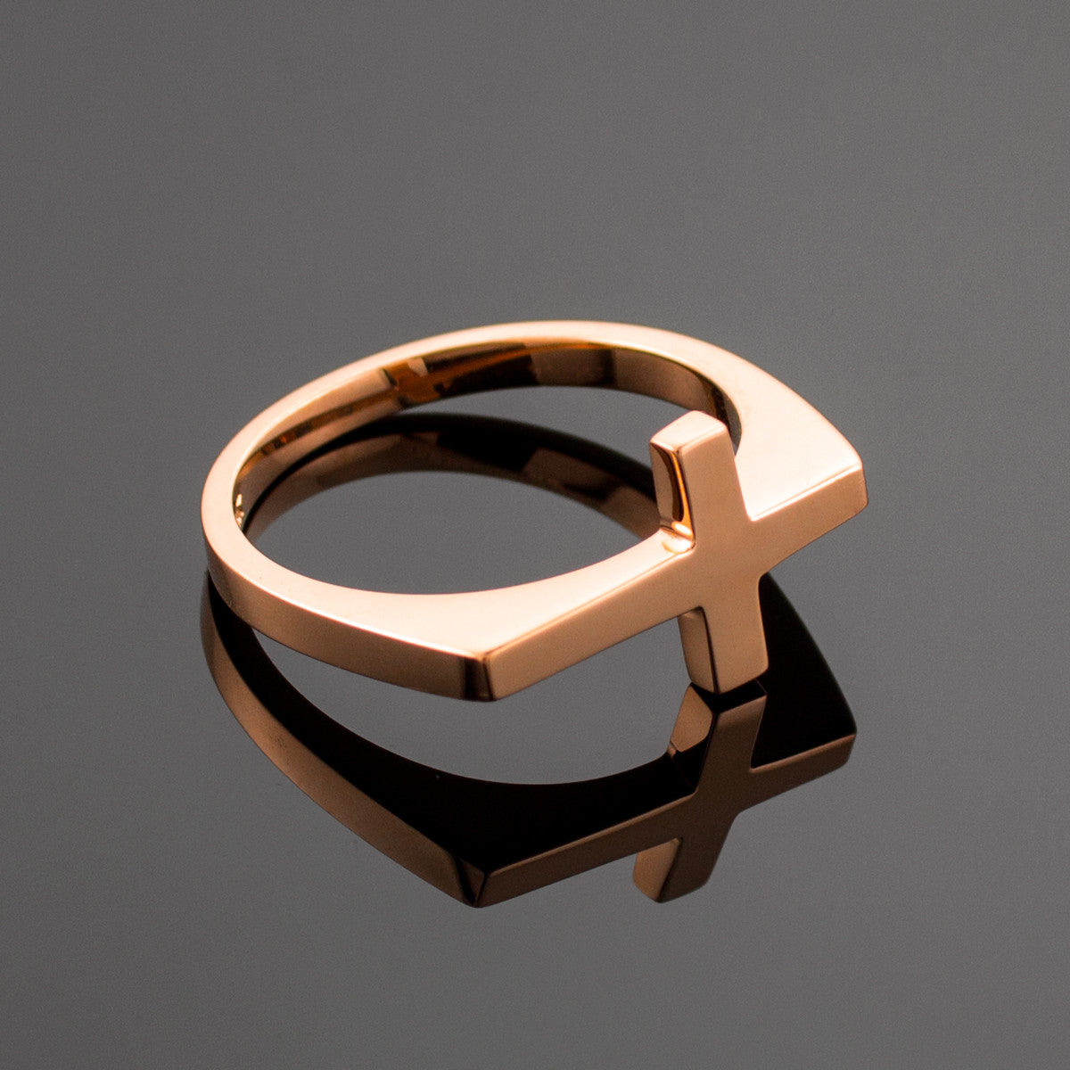Solid Gold Flat Top Sideways Cross Ring, view 8
