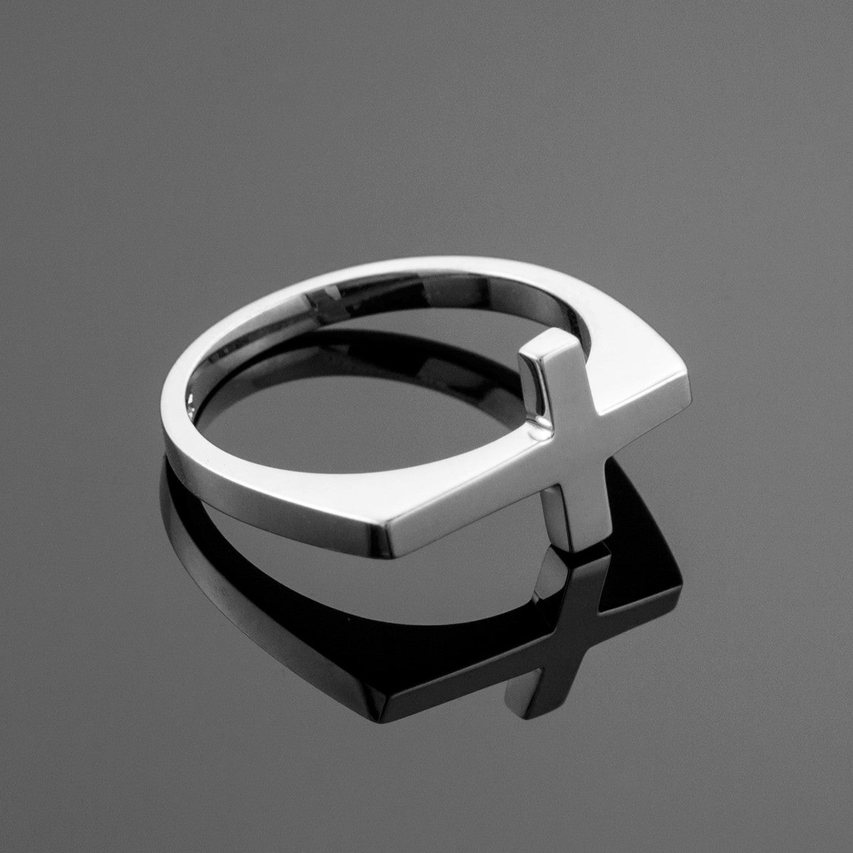 Solid Gold Flat Top Sideways Cross Ring, view 9