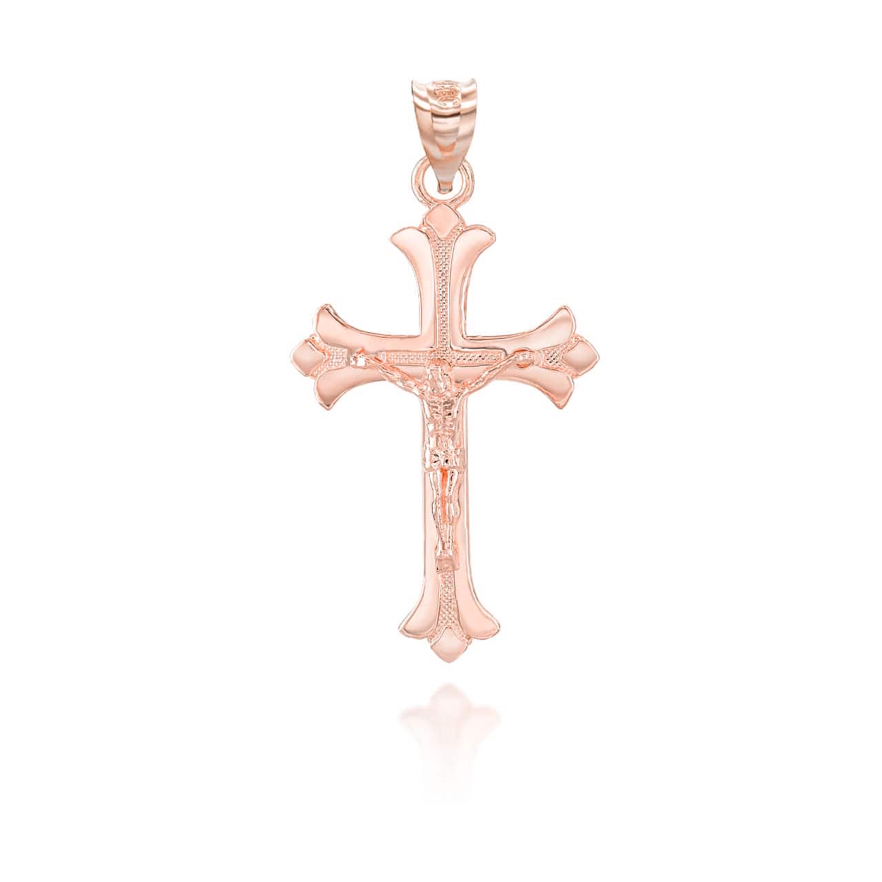 Solid Gold Fleurie Fleur-de-lis Crucifix Pendant Necklace, view 4
