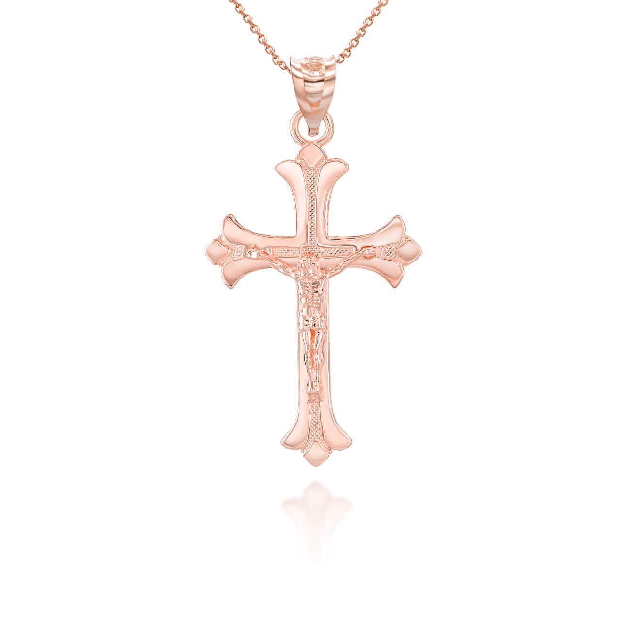 Solid Gold Fleurie Fleur-de-lis Crucifix Pendant Necklace, view 7