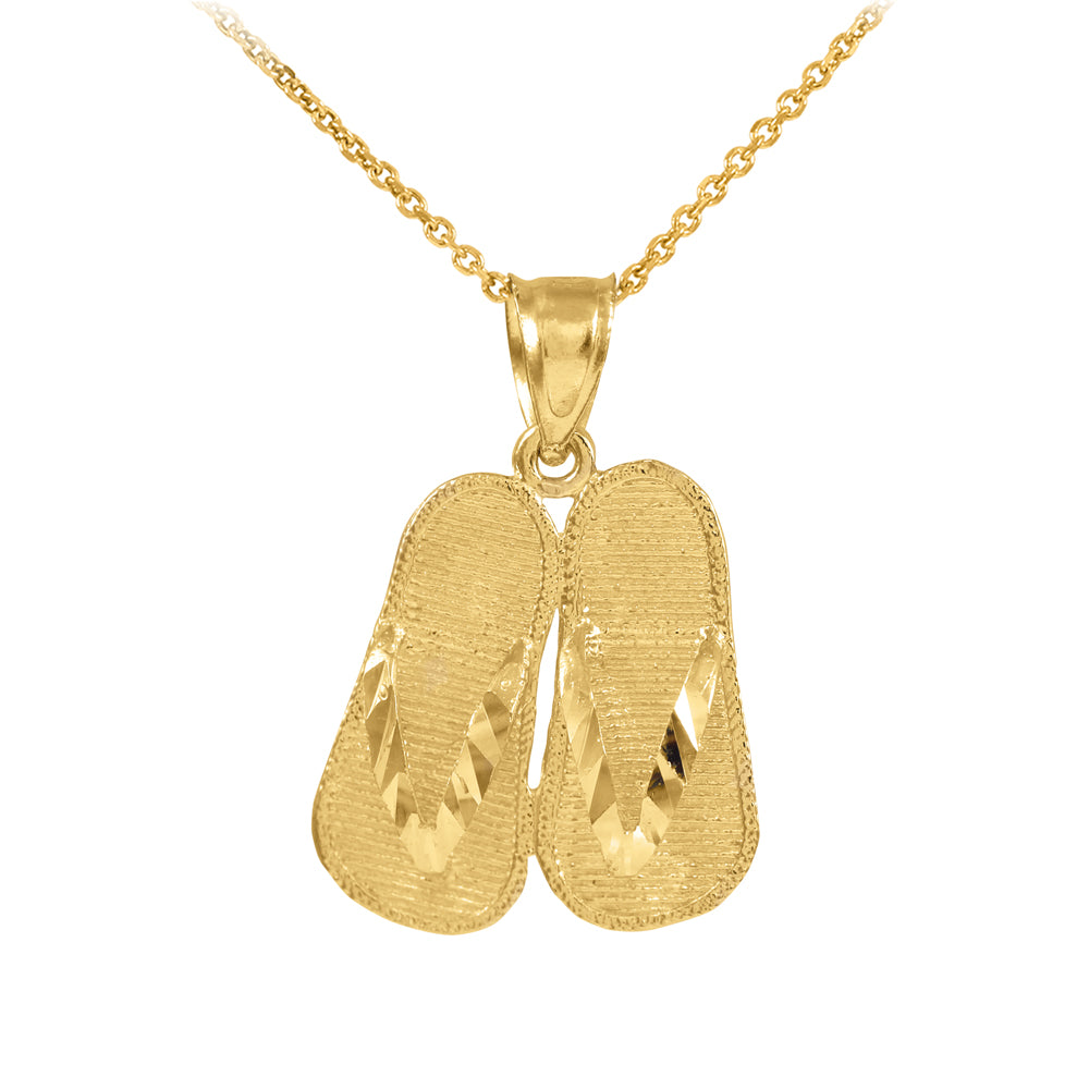 Solid Gold Flip Flops 3D Charm Pendant Necklace