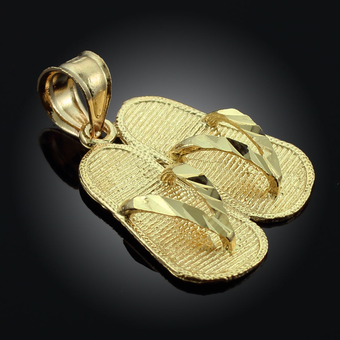 Solid Gold Flip Flops 3D Charm Pendant Necklace, view 6