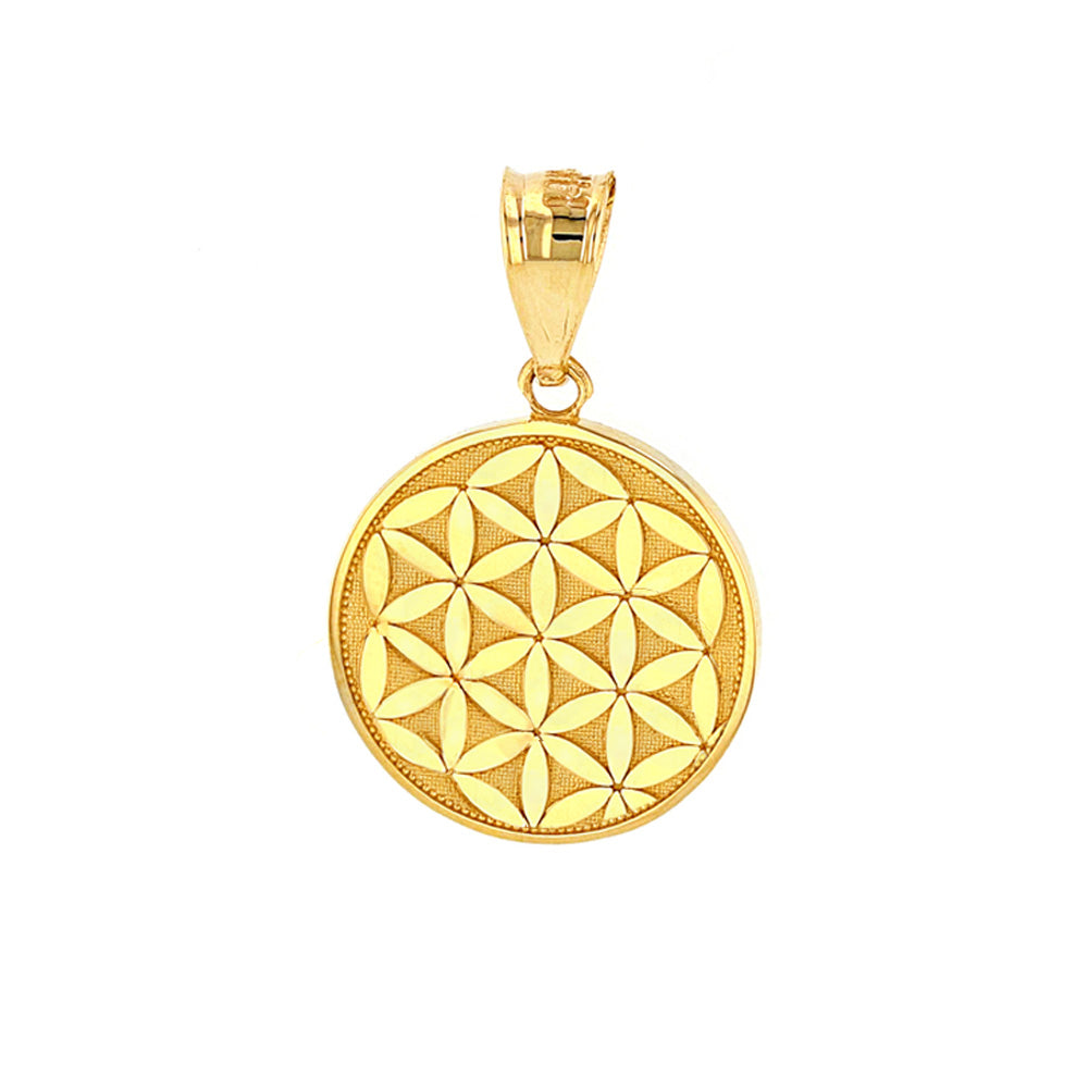 Solid Gold Flower of Life Dainty Disc Medallion Pendant Necklace, view 2