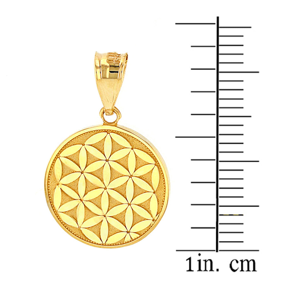 Solid Gold Flower of Life Dainty Disc Medallion Pendant Necklace, view 3