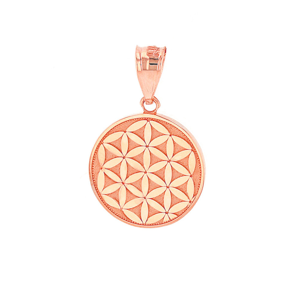 Solid Gold Flower of Life Dainty Disc Medallion Pendant Necklace, view 6