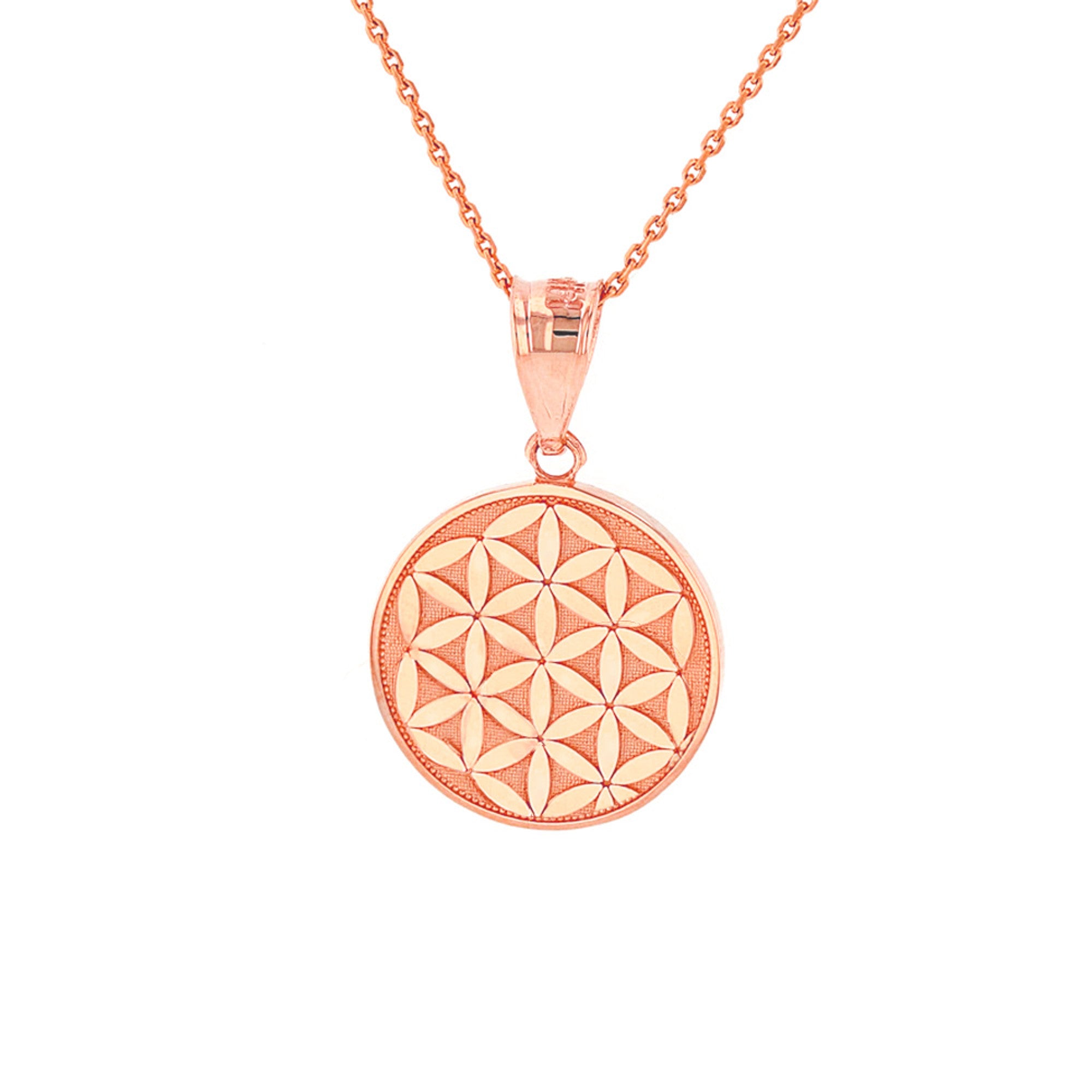 Solid Gold Flower of Life Dainty Disc Medallion Pendant Necklace, view 7