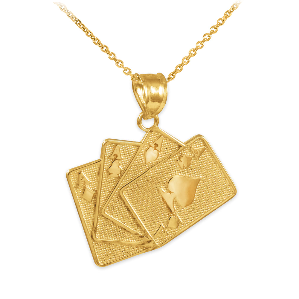 Solid Gold Four of a Kind Playing Cards Charm Pendant Necklace