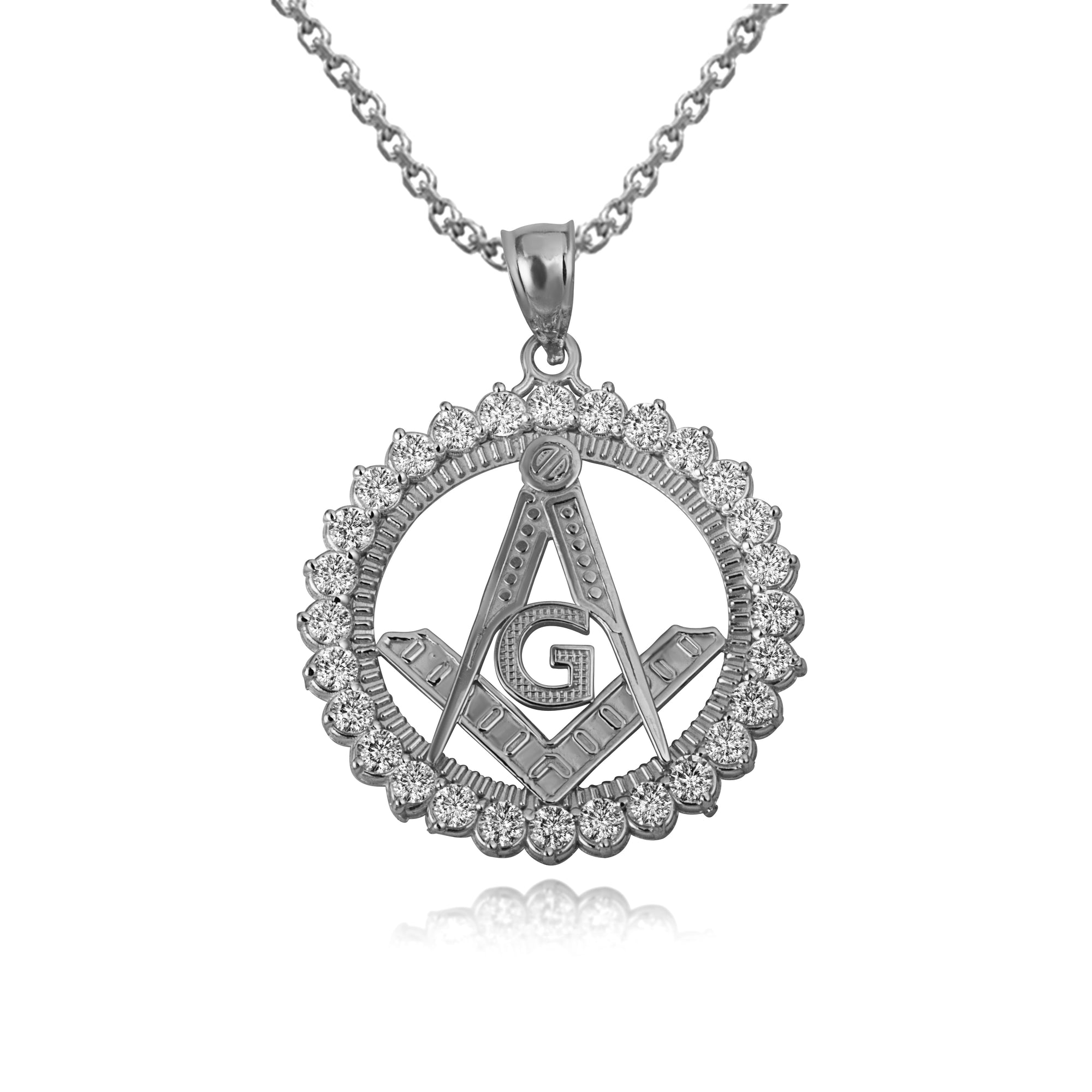 Solid Gold Freemason Square & Compass CZ Circle Pendant Necklace, view 9