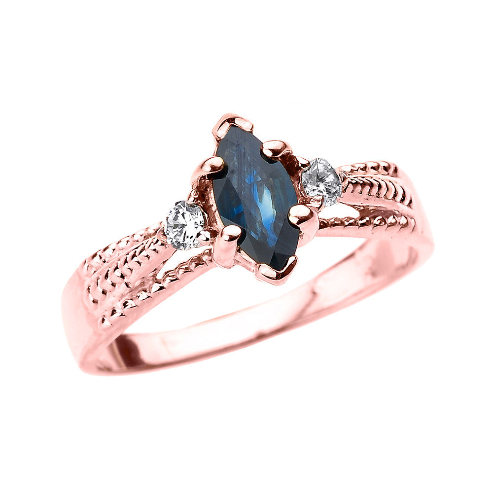 Solid Gold Genuine Blue Sapphire and Diamond Proposal Ring, view 2