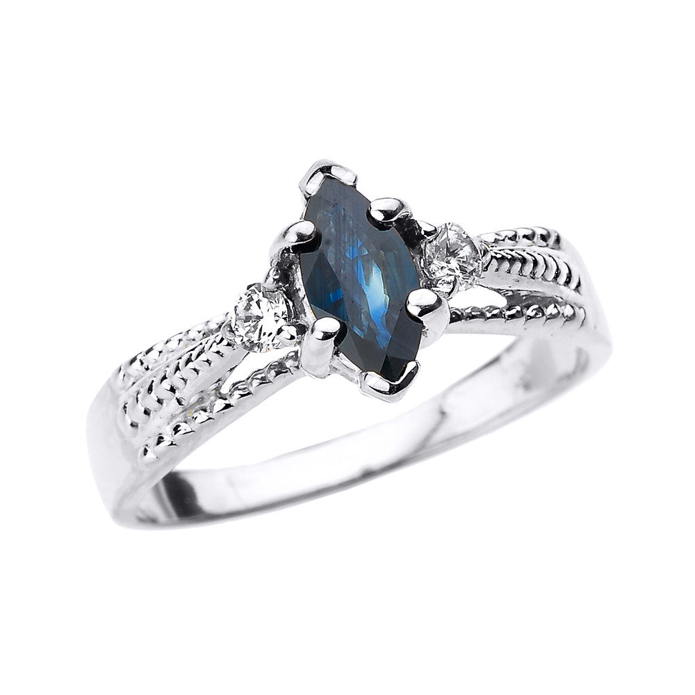 Solid Gold Genuine Blue Sapphire and Diamond Proposal Ring, view 3