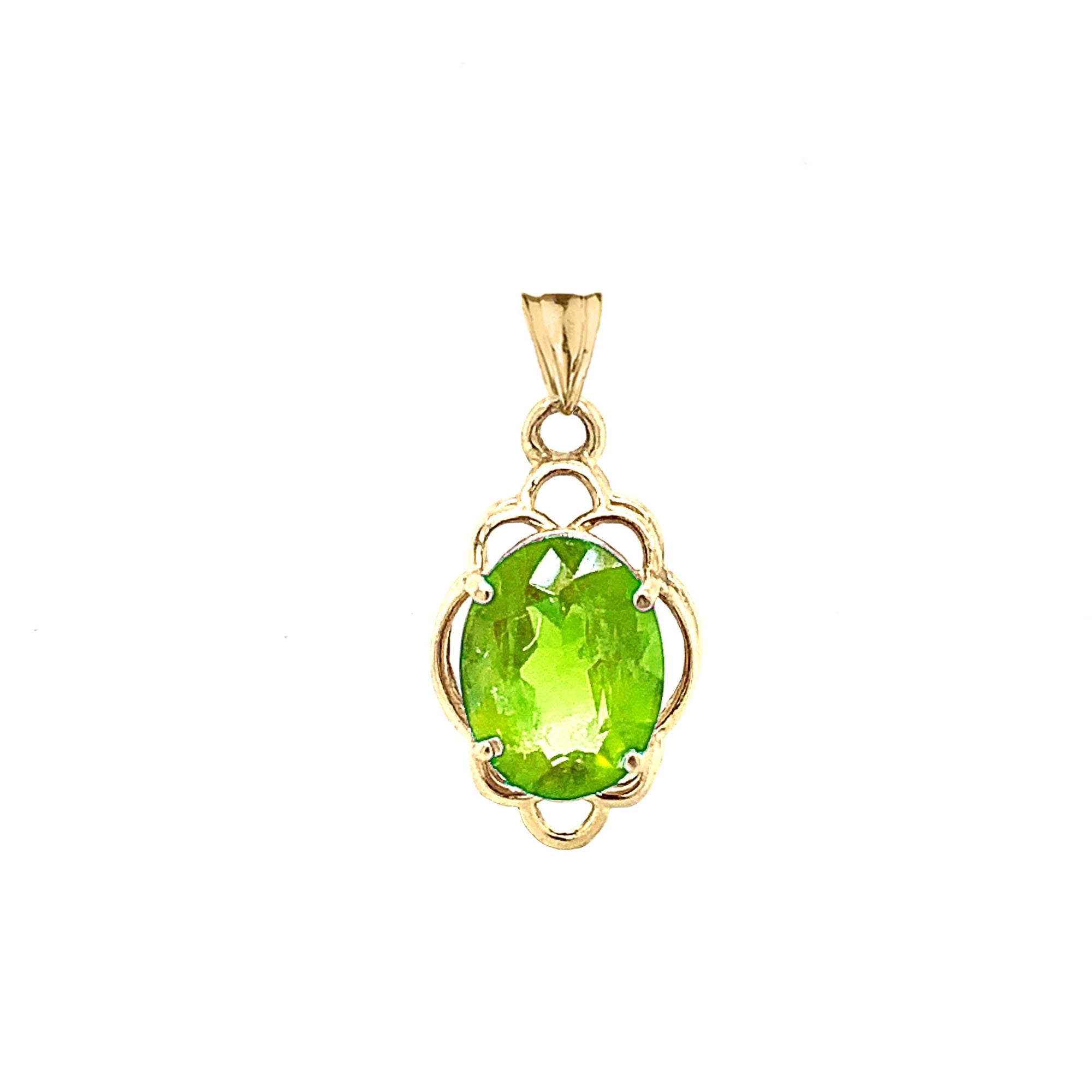 Solid Gold Genuine Peridot Oval-Shaped Clover Pendant Necklace, view 2